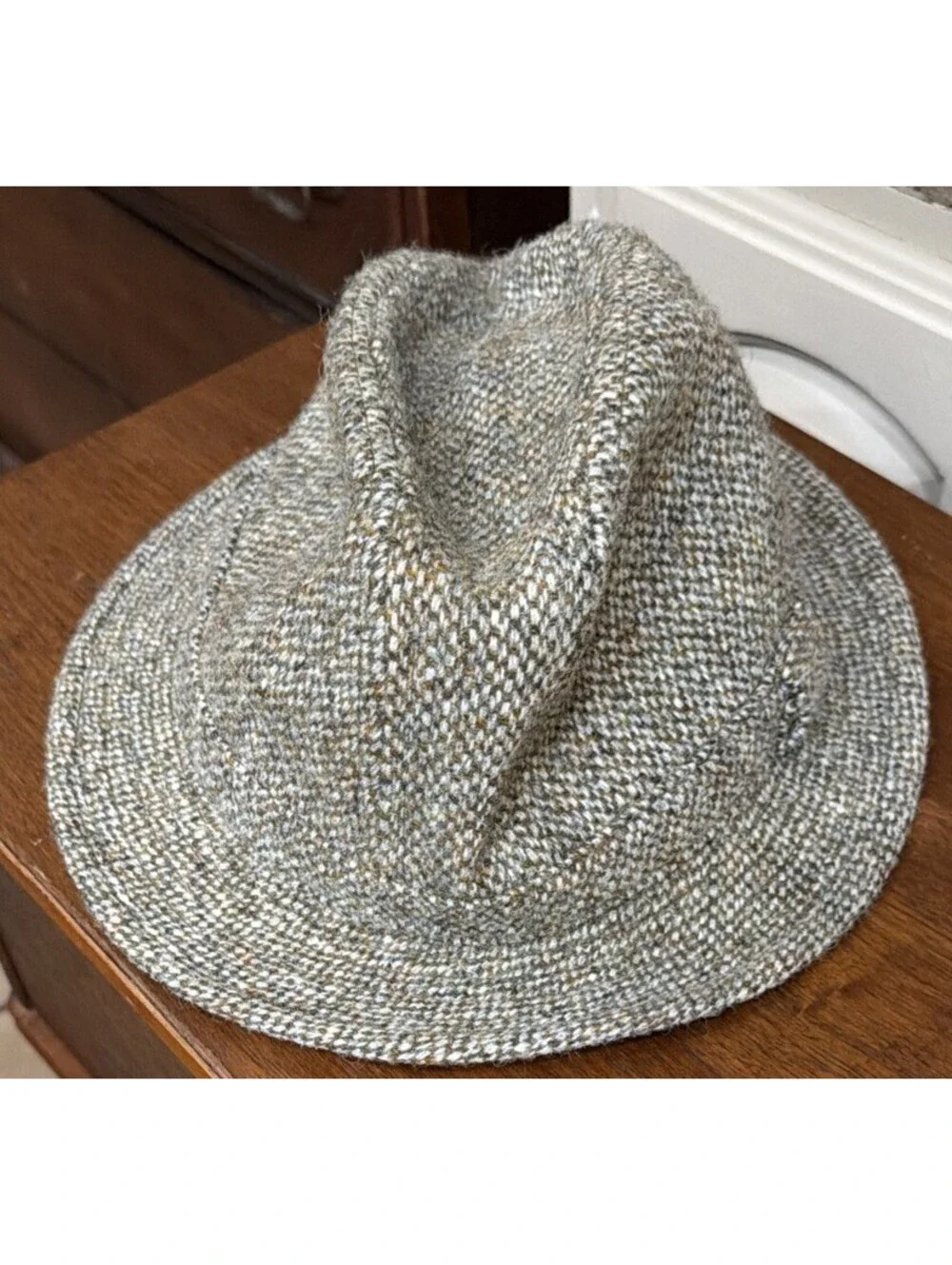 Vintage Harris Tweed 100% Wool Fedora Har Size L Scotland Hand Woven Brown Plaid